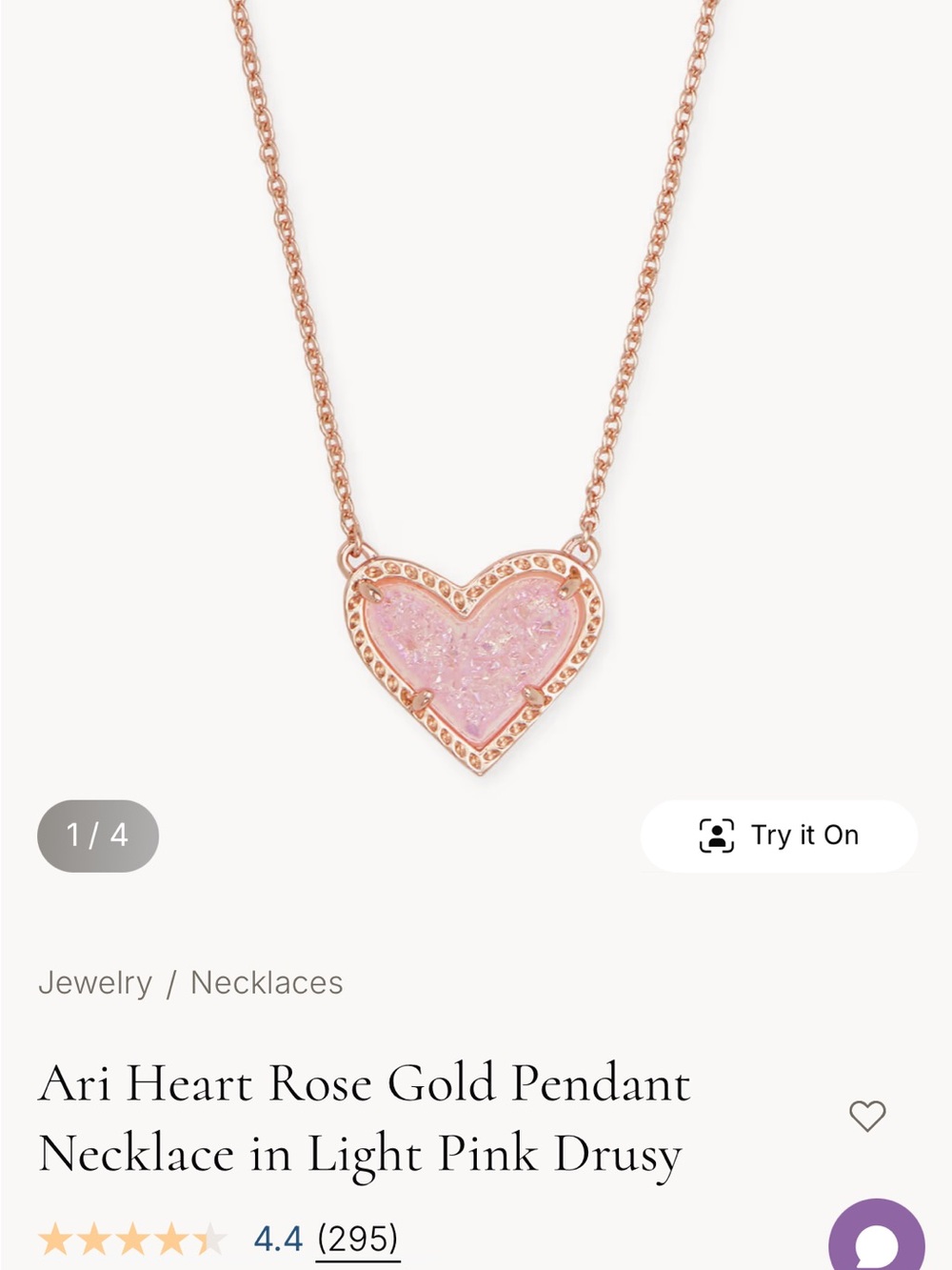 Kendra Scott Rose Gold Heart Pendant Necklace with Champagne Stone